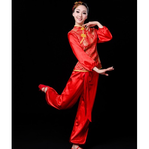 Women chinese Drumming performance costumes Chinese style dragon dance  lion dance waist dance fan dance costumes